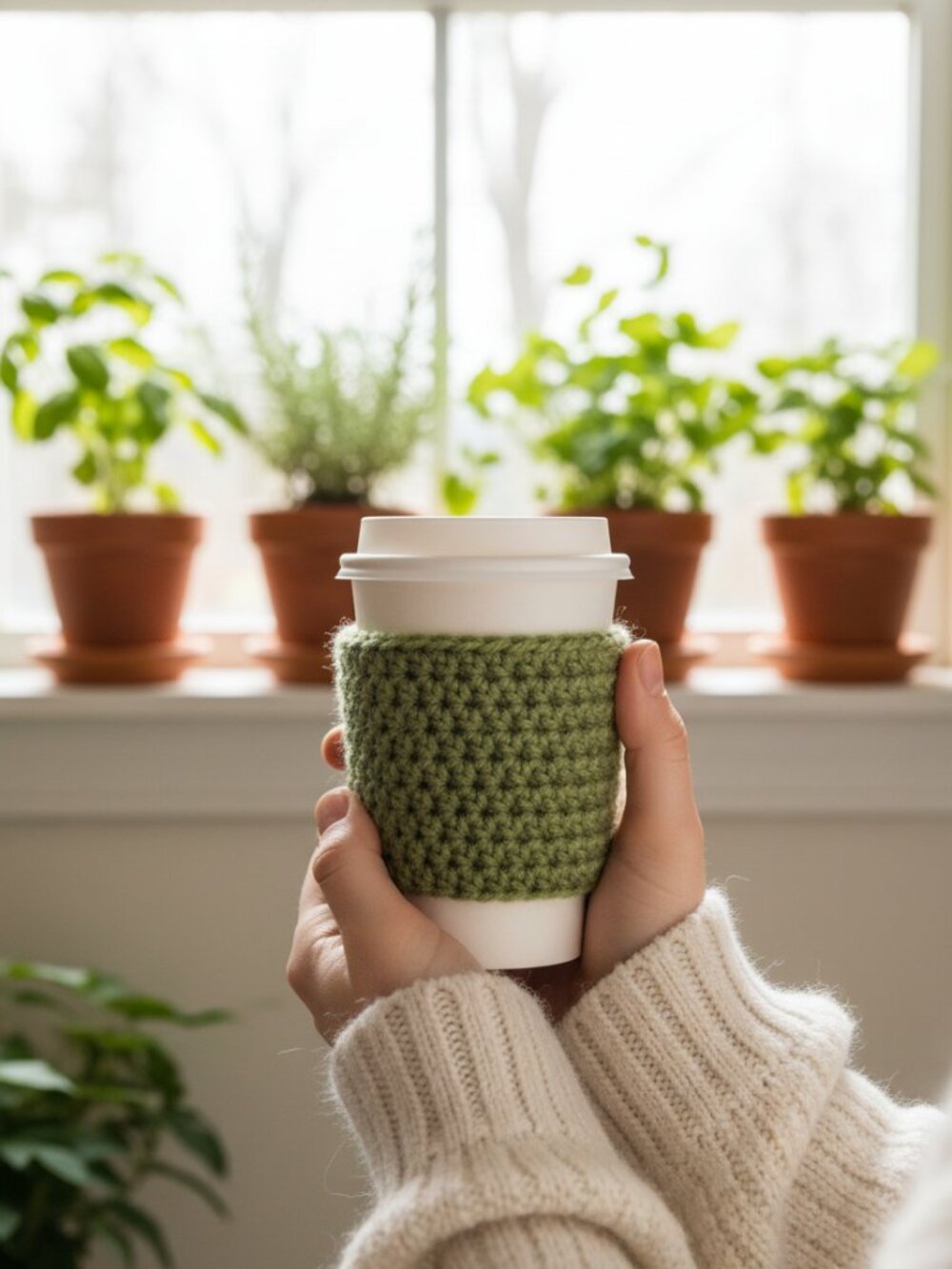 Garden Sage Coffee Cup Cozy | Handmade Crochet Coffee Cup Sleeve | Reusable